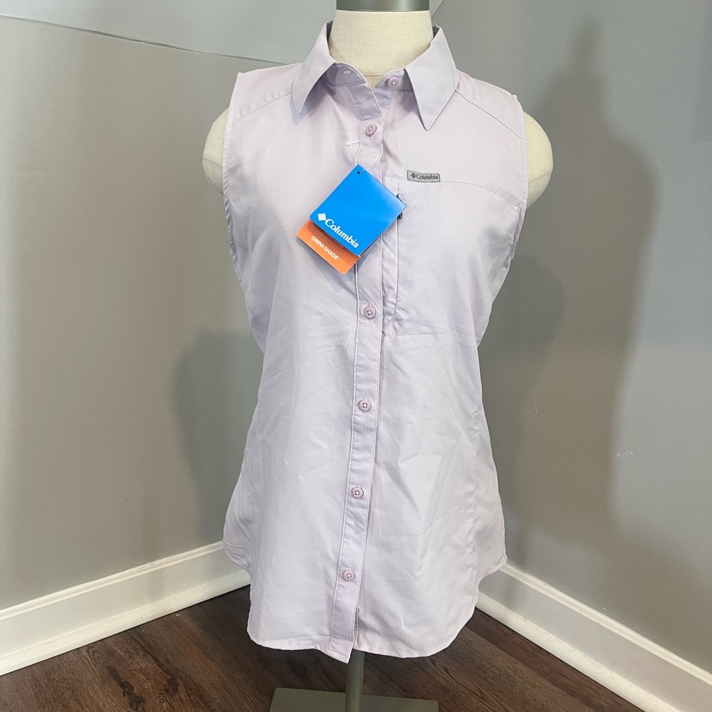 Columbia Light Lavender Sleeveless Button-Front Outdoor Top